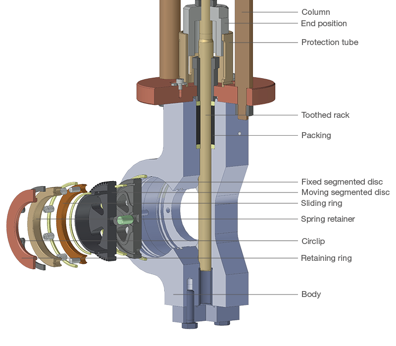 Product drawing of segmented disc valves